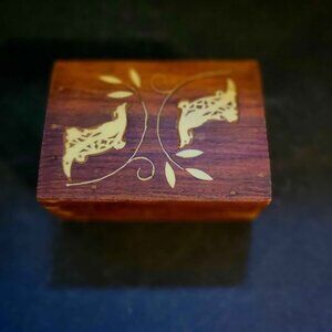 Vintage Handmade Rosewood Decorative Box With Quail And Leaf Inlay
